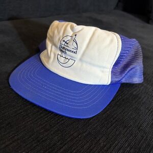 Vintage Buttonwood Beach Trucker Hat Blue Mesh Snapback Foam Nautical Cap USA